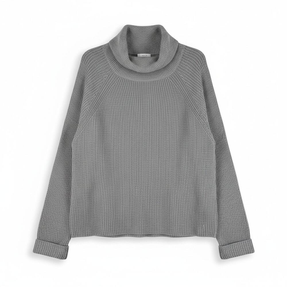 LEITH Womens Turtleneck Chunky Knit Sweater Gray M Minimalist Neutral Academia